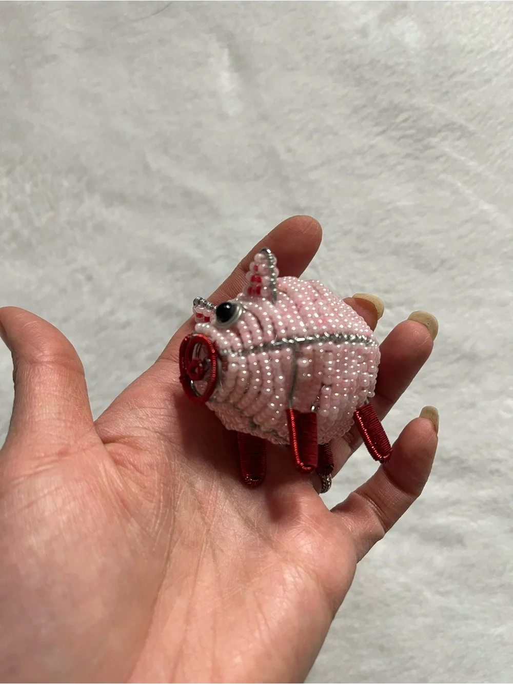Pig Beaded Pink Pig Charm with Red Accents gift knick knacks